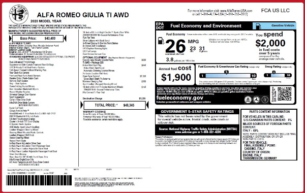 New 2020 Alfa Romeo Giulia Ti Q4 for sale Sold at Bentley Greenwich in Greenwich CT 06830 2