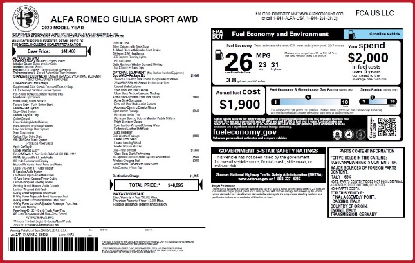 New 2020 Alfa Romeo Giulia Sport Q4 for sale Sold at Bentley Greenwich in Greenwich CT 06830 23