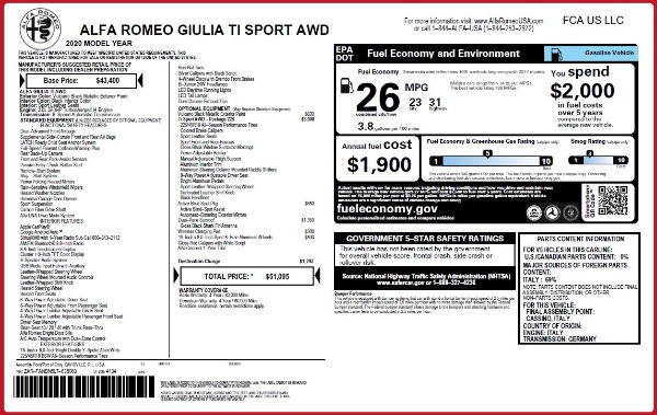 New 2020 Alfa Romeo Giulia Ti Sport Q4 for sale Sold at Bentley Greenwich in Greenwich CT 06830 2