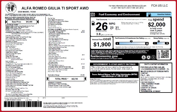 New 2020 Alfa Romeo Giulia Ti Sport Q4 for sale Sold at Bentley Greenwich in Greenwich CT 06830 2