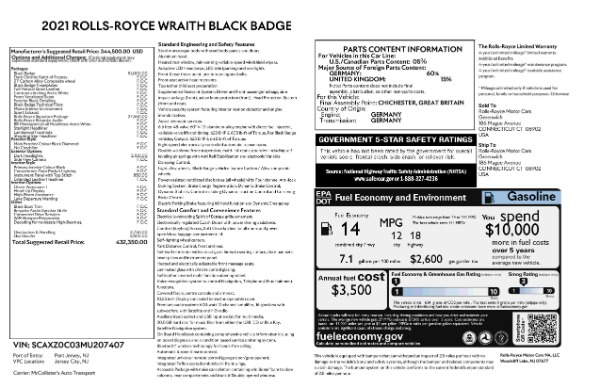 New 2021 Rolls-Royce Wraith Black Badge for sale Sold at Bentley Greenwich in Greenwich CT 06830 9