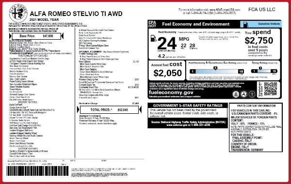 New 2021 Alfa Romeo Stelvio Ti Q4 for sale $52,045 at Bentley Greenwich in Greenwich CT 06830 2