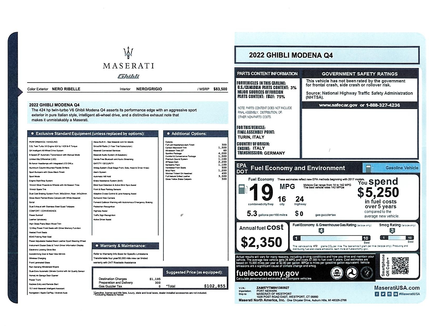 New 2022 Maserati Ghibli Modena Q4 for sale Sold at Bentley Greenwich in Greenwich CT 06830 1