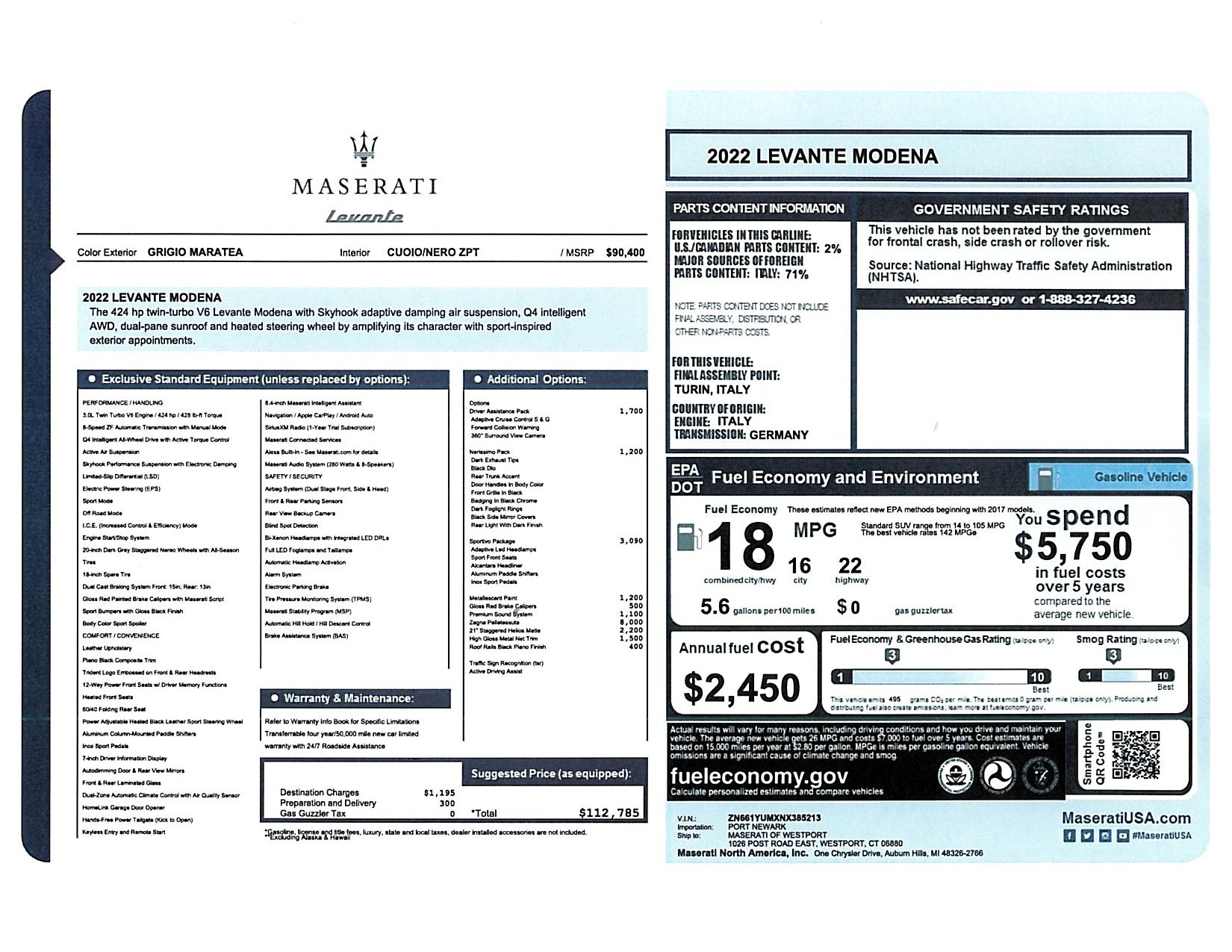 New 2022 Maserati Levante Modena for sale $112,785 at Bentley Greenwich in Greenwich CT 06830 1
