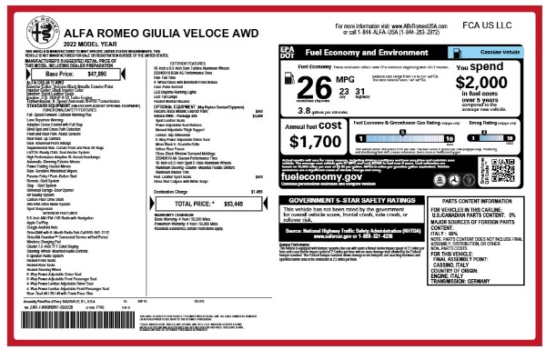 New 2022 Alfa Romeo Giulia Veloce for sale $53,445 at Bentley Greenwich in Greenwich CT 06830 21