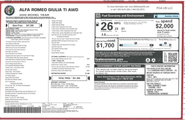 New 2022 Alfa Romeo Giulia Ti for sale $51,895 at Bentley Greenwich in Greenwich CT 06830 24