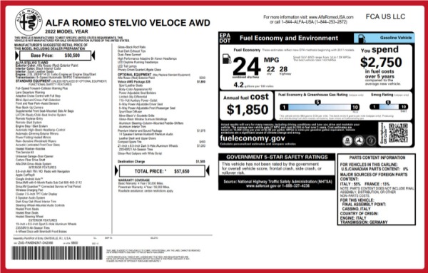 New 2022 Alfa Romeo Stelvio Veloce for sale $57,650 at Bentley Greenwich in Greenwich CT 06830 2