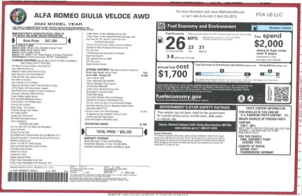 New 2022 Alfa Romeo Giulia Veloce for sale $55,220 at Bentley Greenwich in Greenwich CT 06830 26