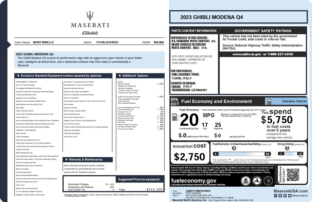 Used 2023 Maserati Ghibli Modena Q4 for sale Call for price at Bentley Greenwich in Greenwich CT 06830 1
