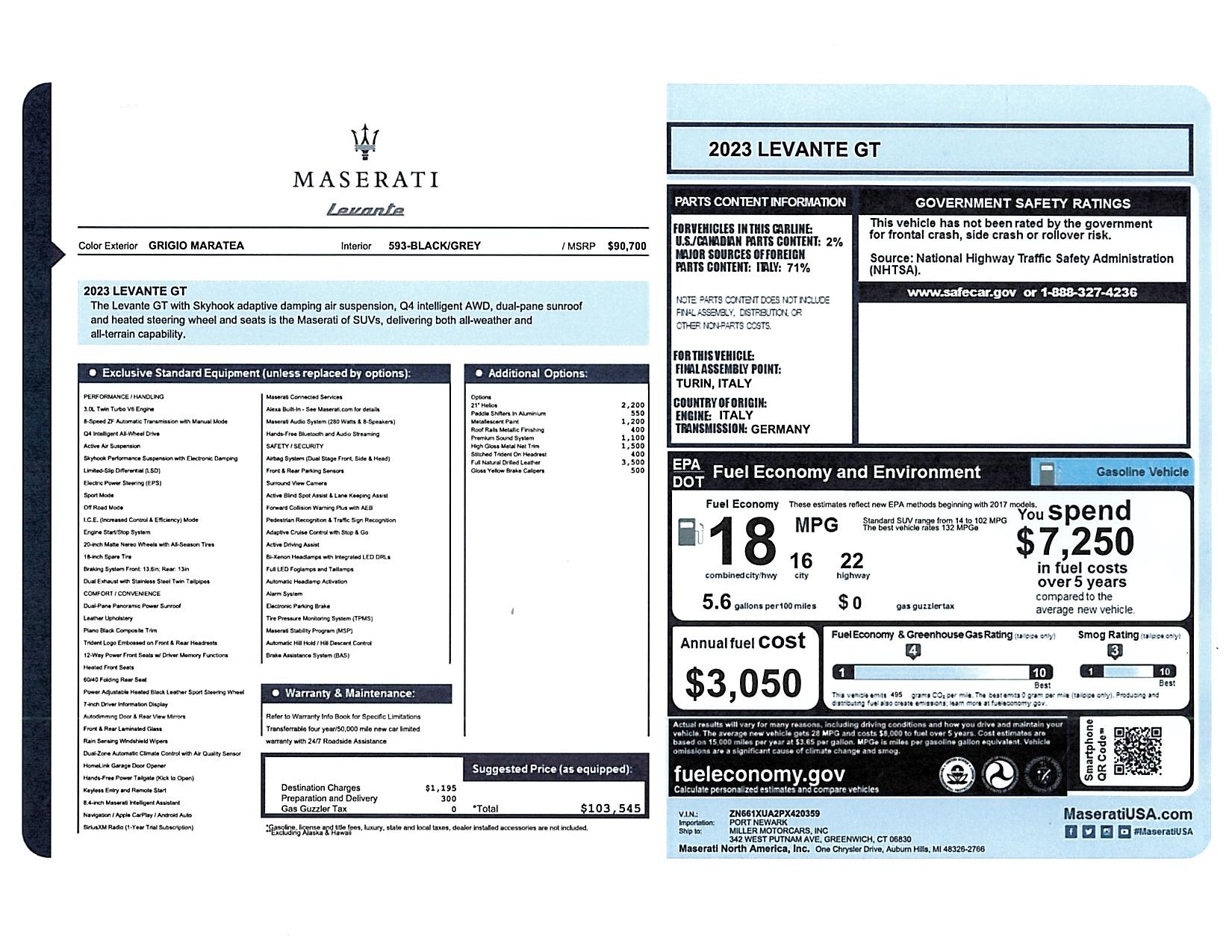Used 2023 Maserati Levante GT for sale $39,900 at Bentley Greenwich in Greenwich CT 06830 1