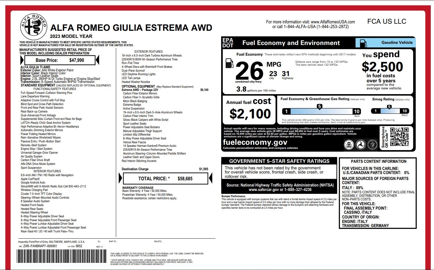 Used 2023 Alfa Romeo Giulia Estrema for sale Call for price at Bentley Greenwich in Greenwich CT 06830 1