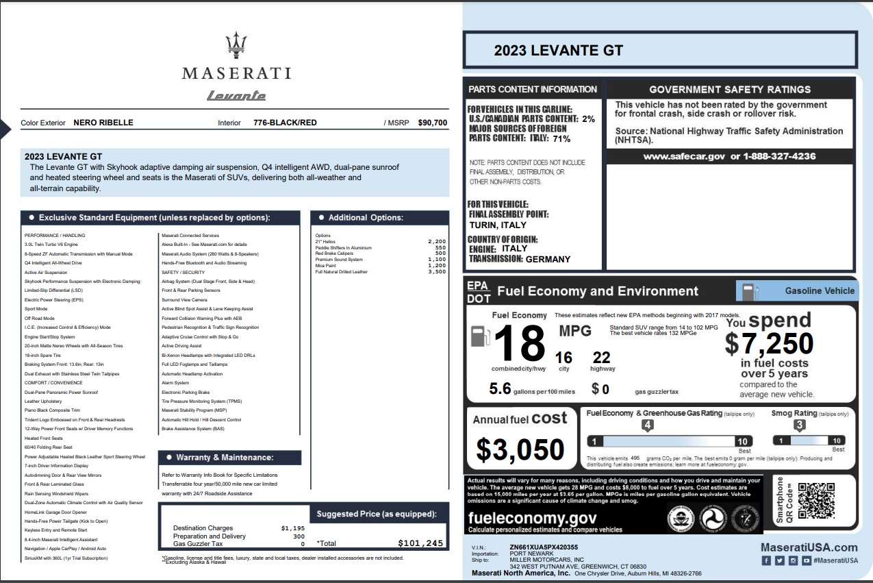 Used 2023 Maserati Levante GT for sale Call for price at Bentley Greenwich in Greenwich CT 06830 1