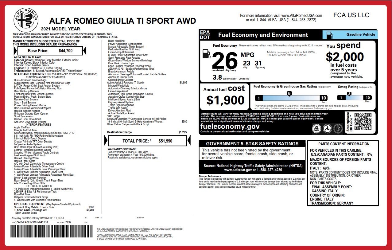 Used 2021 Alfa Romeo Giulia Ti Sport for sale Sold at Bentley Greenwich in Greenwich CT 06830 1