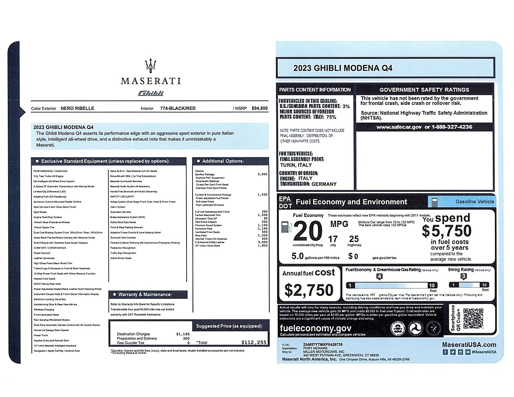 New 2023 Maserati Ghibli Modena Q4 for sale $112,255 at Bentley Greenwich in Greenwich CT 06830 1