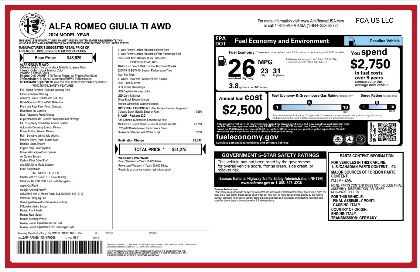New 2024 Alfa Romeo Giulia Ti for sale $51,275 at Bentley Greenwich in Greenwich CT 06830 1
