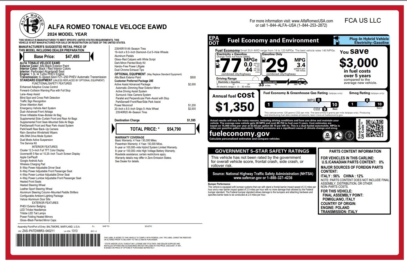 New 2024 Alfa Romeo Tonale Veloce for sale Sold at Bentley Greenwich in Greenwich CT 06830 1