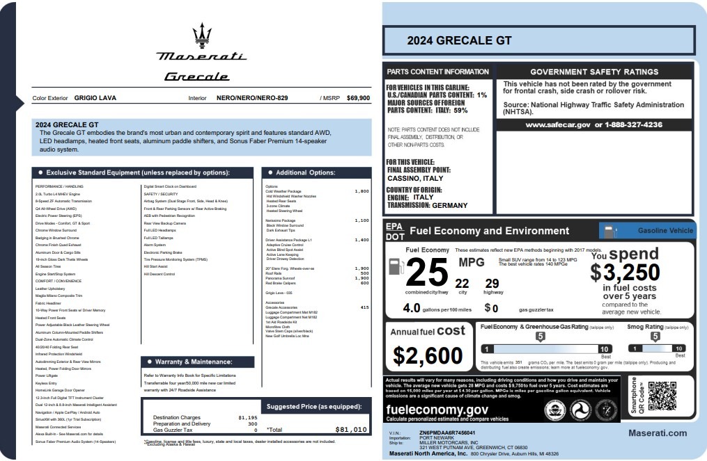 New 2024 Maserati Grecale GT for sale Sold at Bentley Greenwich in Greenwich CT 06830 1