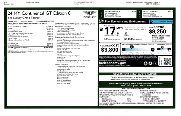 New 2024 Bentley Continental GT Edition 8 for sale $245,230 at Bentley Greenwich in Greenwich CT 06830 28