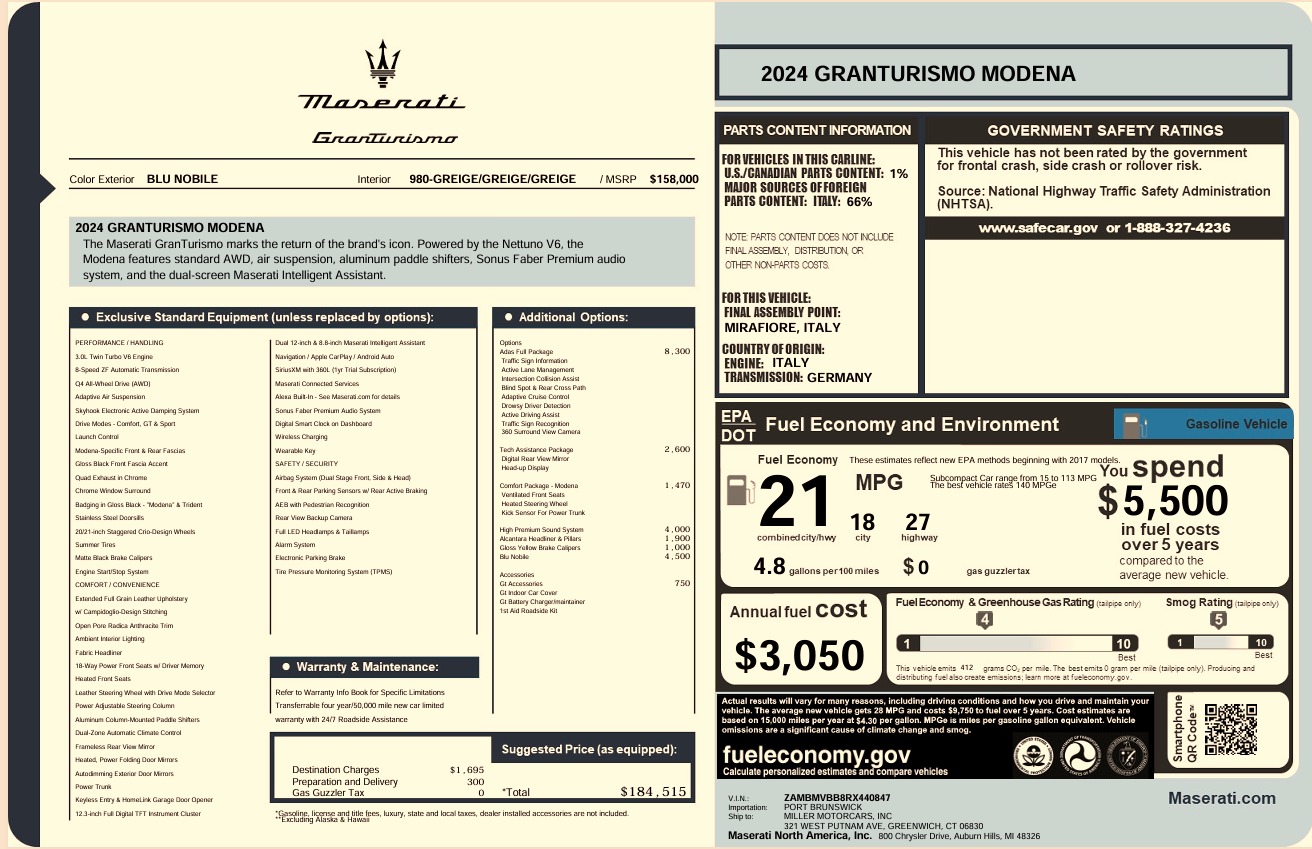 Used 2024 Maserati GranTurismo Modena for sale Call for price at Bentley Greenwich in Greenwich CT 06830 1