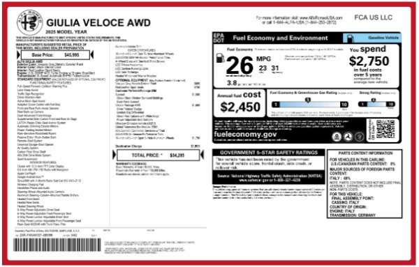 New 2025 Alfa Romeo Giulia Veloce for sale $54,285 at Bentley Greenwich in Greenwich CT 06830 19