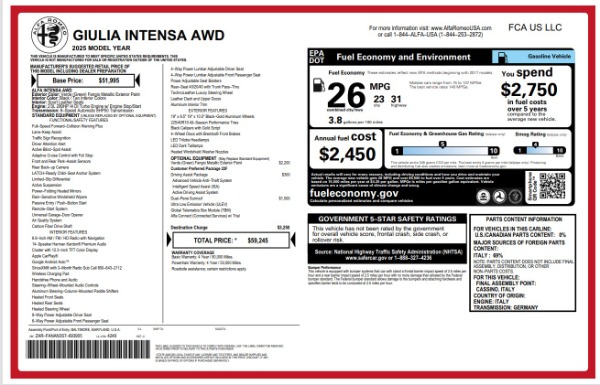 New 2025 Alfa Romeo Giulia Intensa for sale Sold at Bentley Greenwich in Greenwich CT 06830 18