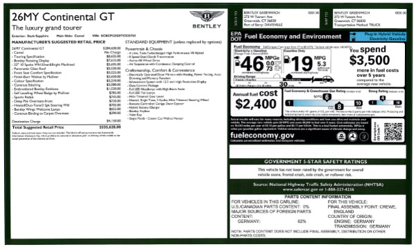 New 2026 Bentley Continental GT for sale $335,620 at Bentley Greenwich in Greenwich CT 06830 26