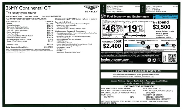 New 2026 Bentley Continental GT for sale $346,155 at Bentley Greenwich in Greenwich CT 06830 26