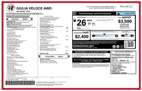 New 2026 Alfa Romeo Giulia VELOCE for sale $57,041 at Bentley Greenwich in Greenwich CT 06830 26