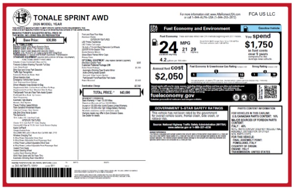 New 2026 Alfa Romeo Tonale Sprint for sale $43,210 at Bentley Greenwich in Greenwich CT 06830 25