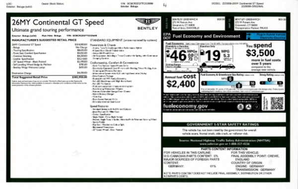 New 2026 Bentley Continental GT Speed for sale $382,950 at Bentley Greenwich in Greenwich CT 06830 26