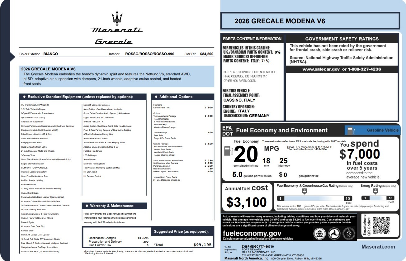 New 2026 Maserati Grecale Modena V6 for sale $99,195 at Bentley Greenwich in Greenwich CT 06830 1