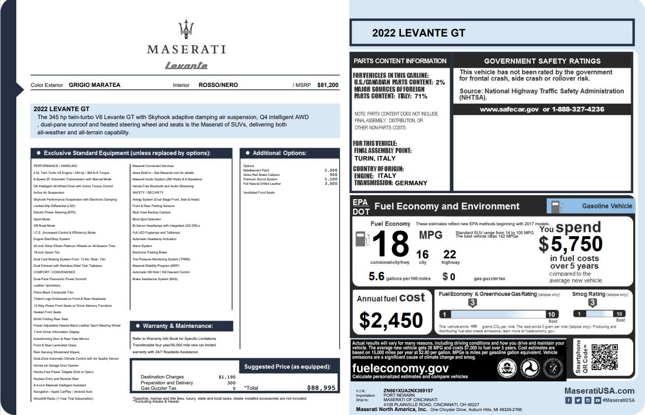 Used 2022 Maserati Levante GT for sale $42,900 at Bentley Greenwich in Greenwich CT 06830 1