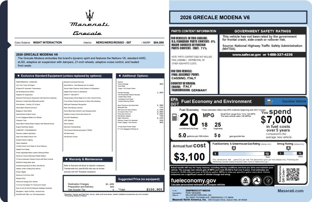 New 2026 Maserati Grecale Modena V6 for sale $100,905 at Bentley Greenwich in Greenwich CT 06830 1