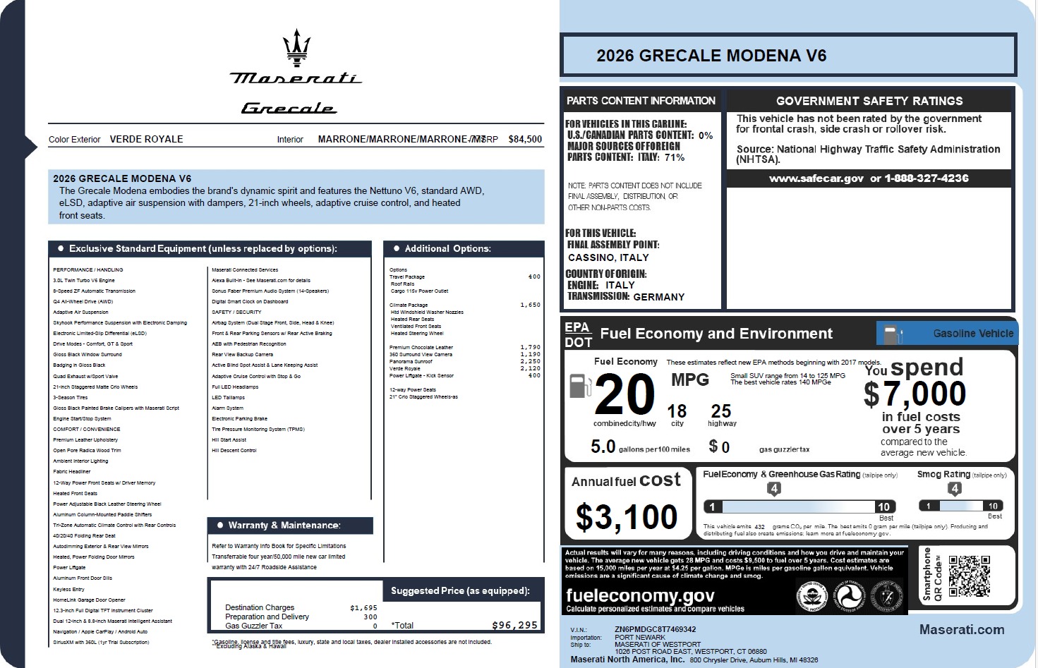 New 2026 Maserati Grecale Modena V6 for sale $96,295 at Bentley Greenwich in Greenwich CT 06830 1