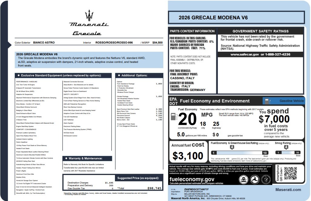 New 2026 Maserati Grecale Modena V6 for sale $98,745 at Bentley Greenwich in Greenwich CT 06830 1
