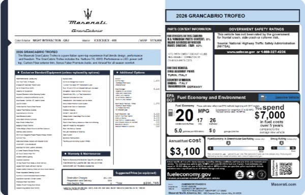 New 2026 Maserati GranCabrio Trofeo for sale $200,785 at Bentley Greenwich in Greenwich CT 06830 23