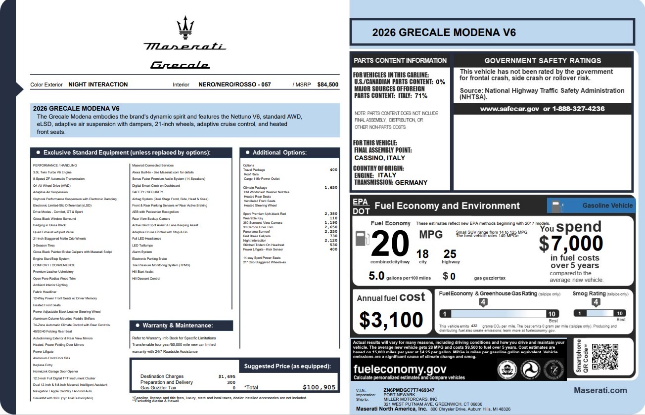 New 2026 Maserati Grecale Modena V6 for sale $100,905 at Bentley Greenwich in Greenwich CT 06830 1