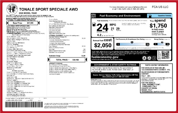 New 2026 Alfa Romeo Tonale Sport Speciale | Greenwich, CT