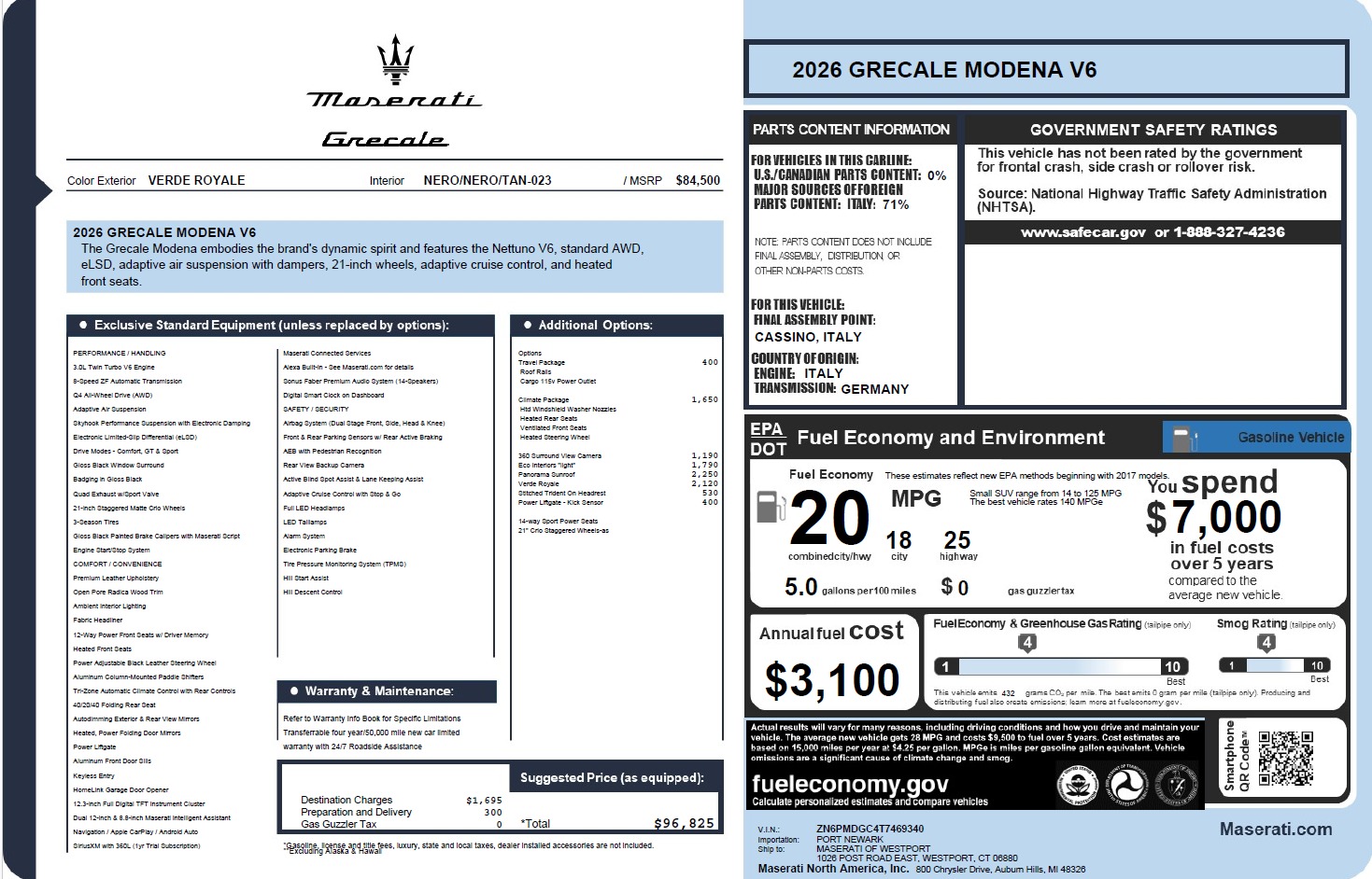 New 2026 Maserati Grecale Modena V6 for sale $96,825 at Bentley Greenwich in Greenwich CT 06830 1