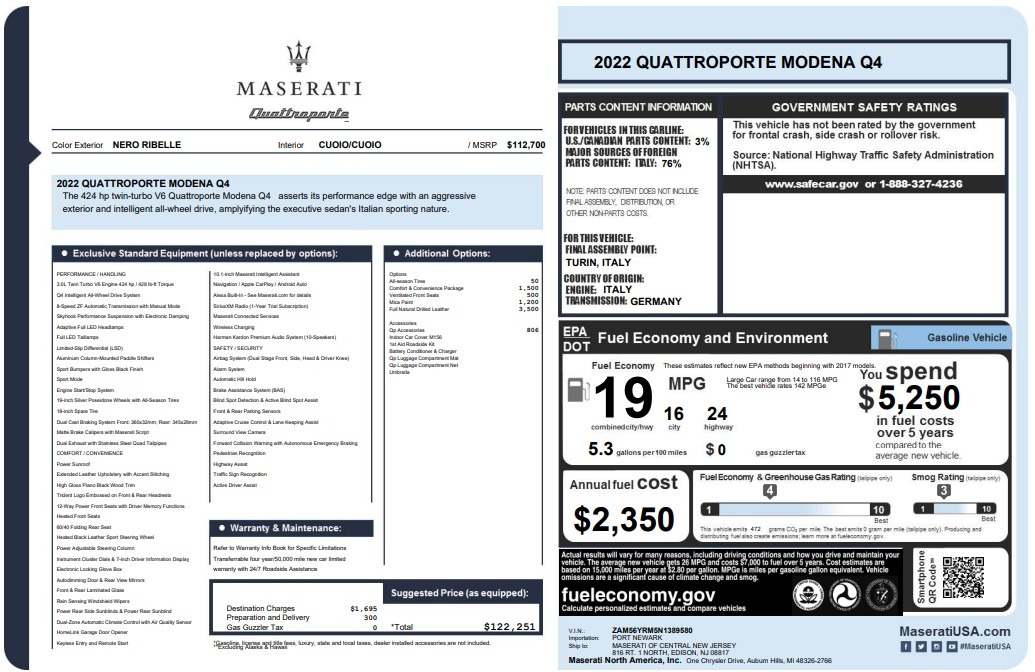 Used 2022 Maserati Quattroporte Modena Q4 for sale $52,900 at Bentley Greenwich in Greenwich CT 06830 1