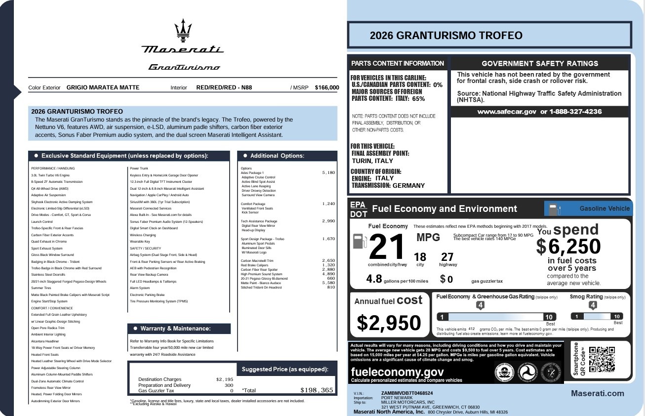 New 2026 Maserati GranTurismo Trofeo for sale $198,365 at Bentley Greenwich in Greenwich CT 06830 1