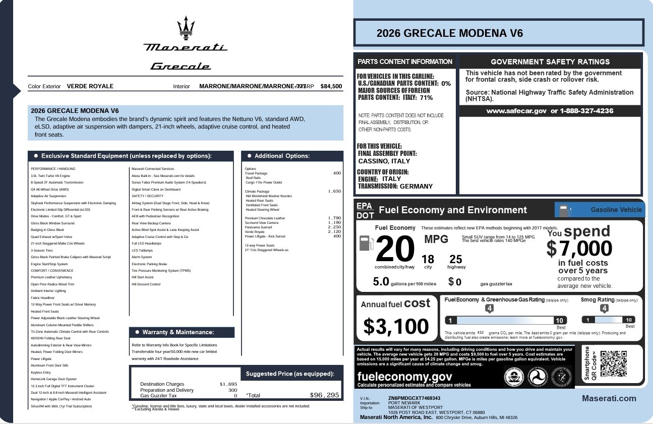 New 2026 Maserati Grecale Modena V6 for sale $96,295 at Bentley Greenwich in Greenwich CT 06830 1