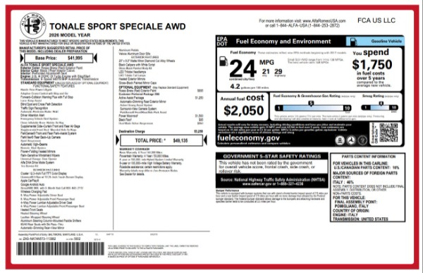 New 2026 Alfa Romeo Tonale Sport Speciale for sale $49,135 at Bentley Greenwich in Greenwich CT 06830 25