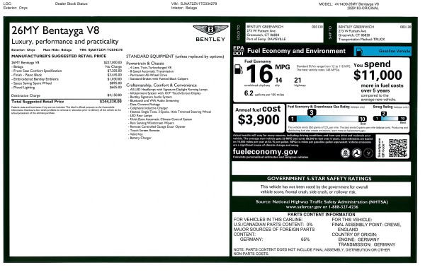 New 2026 Bentley Bentayga V8 for sale $244,330 at Bentley Greenwich in Greenwich CT 06830 10