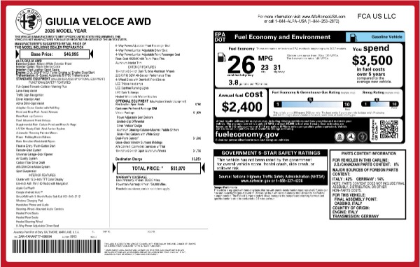 New 2026 Alfa Romeo Giulia Veloce for sale $55,870 at Bentley Greenwich in Greenwich CT 06830 26