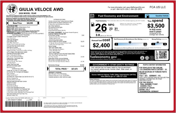 New 2026 Alfa Romeo Giulia Veloce for sale $57,670 at Bentley Greenwich in Greenwich CT 06830 24