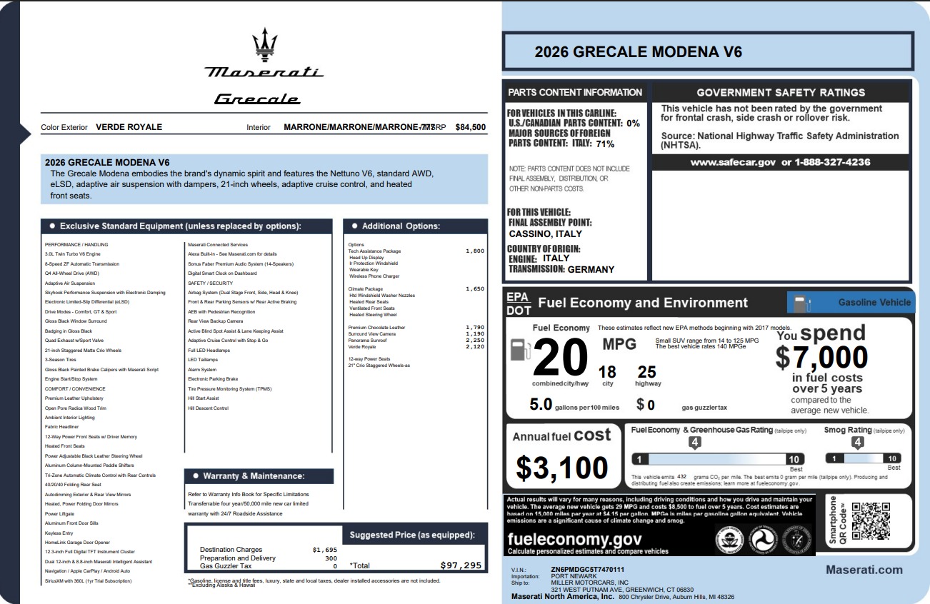 New 2026 Maserati Grecale Modena V6 for sale $97,295 at Bentley Greenwich in Greenwich CT 06830 1