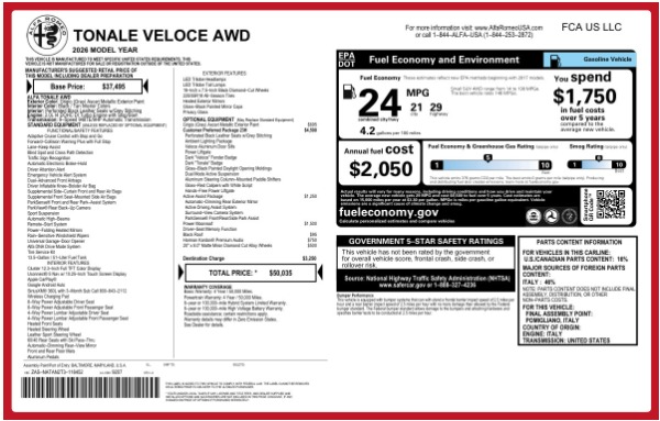 New 2026 Alfa Romeo Tonale Veloce | Greenwich, CT