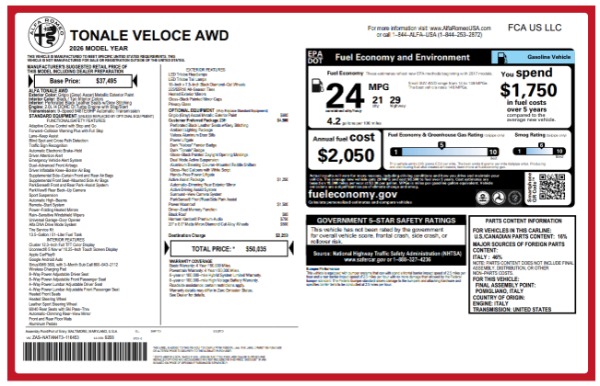 New 2026 Alfa Romeo Tonale Veloce for sale $50,035 at Bentley Greenwich in Greenwich CT 06830 25
