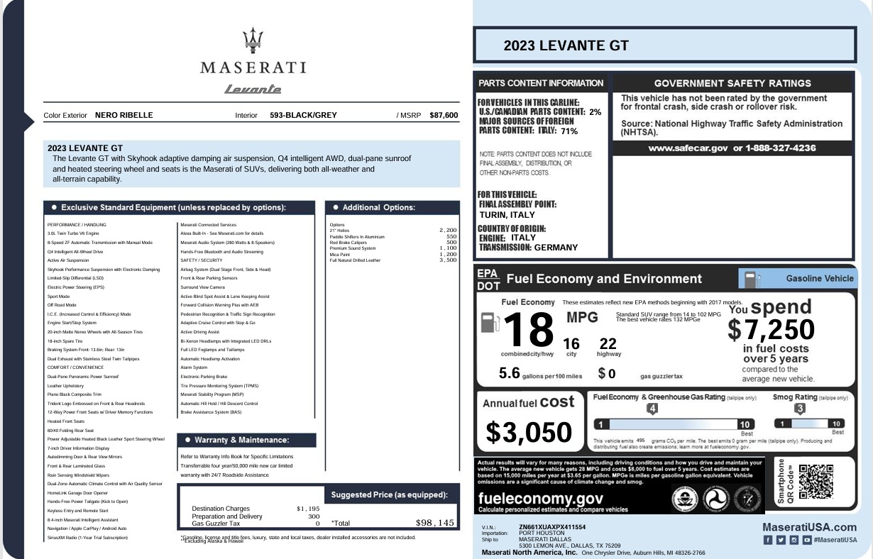 Used 2023 Maserati Levante GT for sale $49,900 at Bentley Greenwich in Greenwich CT 06830 1